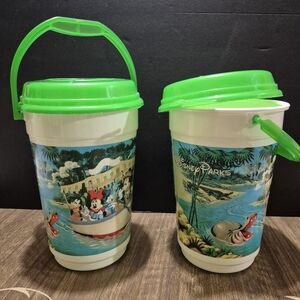 Disney Parks Jungle Cruise Souvenir Popcorn Buckets with Green Lids And Handles